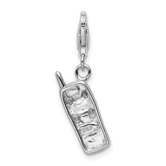 Sterling Silver Polished CZ Cell Phone Bracelet Charm with Fancy Lobster Clasp - Picture 3 of 3